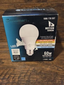 60-Watt Equivalent A19 Dimmable CEC Motion Sensor LED Light Bulb with Selectable - Picture 1 of 1