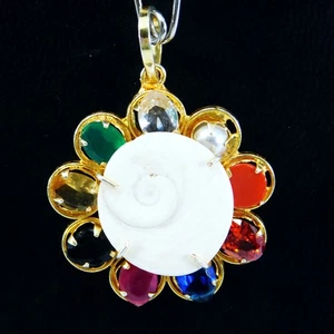 9 Planet Healing Gomti Chakra & Navratna Gemstone – Handmade Pendant Jewelry - Picture 1 of 6