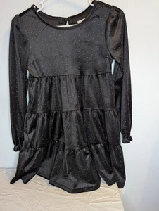 Tahari Kleid Mädchen 10 schwarz Velour Samt Gold Punkte Lagen Rüschen Urlaub Party - Bild 1 von 8