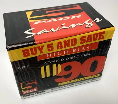 5 Sealed Radio Shack HD 90 Blank Cassette Tape Music Recording High Bias Type II - Image 1 of 3