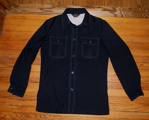 Vintage 70s JCPenney Towncraft Black Leisure Suit Blue Stitch Mens M Disco - Picture 1 of 7