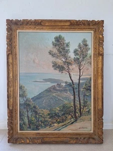 peinture ancienne hst Village D’èze "Vue De La Grande Corniche"1935 Paul Servais - Photo 1 sur 12