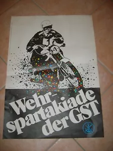 Manifesto propaganda moto Wehrspartakiade originale raro GST DDR GDR - Foto 1 di 1