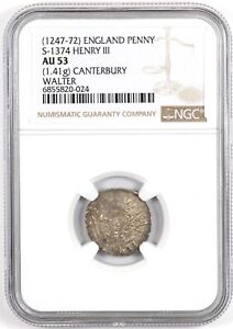 NGC AU53 (1247-72) England Henry III Canterbury WALTER Penny S-1374