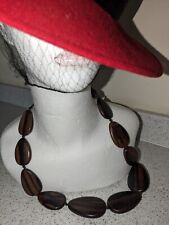 Wooden Vintage Gem Carved Wood Necklace Bib Statement Jewellery Native Art 