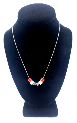 Oklahoma Sooners Football Handmade Beaded Necklace Red White In Silvertone Cover
