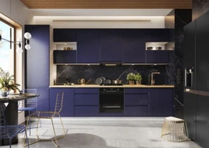 EINBAUKÜCHE KÜCHENZEILE LIVIA GRANAT BLAU MATT 240 CM #L22590 - Bild 1 von 11