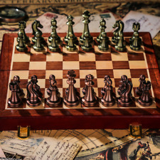 Tragbare Metall Schach Set mit Klapp Holz Schachbrett Stück Lagerung Box Spiel