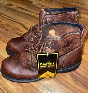 Cactus Men Dark Brown  Leather Work Boots Oil Resistant  STEEL TOE SIZE 10 - Picture 1 of 5