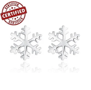 White Gold Plated Solid 100% Sterling Silver Snow Flowers Stud Earrings - Picture 1 of 1