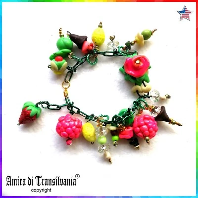 Charm Bracelet Armlet Jewelry Woman Fruit Berries Chain Italian Luxury Handmade - Image 1 of 4