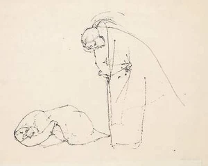 Nan Hoover, Two Women, Ink on Paper, signed and dated in pencil - Picture 1 of 7