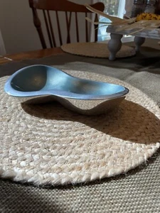 2009 Nambé Aluminum Alloy Dish MT0178 Designed By Sean O’Hara Silvery Blue Lined - Picture 1 of 22