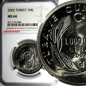 Turkey Yunus Emre Copper-Nickel 1 000 000 Lira NGC MS66  GEM BU KM# 1163 (040) - Picture 1 of 4