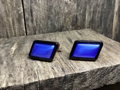 Vintage HICKOK Blue Lucite Unusual Shape Cufflinks - Image 1 of 4