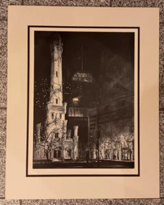 Historic Building Chicago Water Tower Watercolor Print Signed B Artist Tom Lynch - Picture 1 of 3