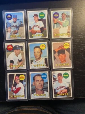 1969 Topps Baseball 9 - Card Lot Giants Twins Yankees A's Mets Tigers Cardinals - Image 1 of 4