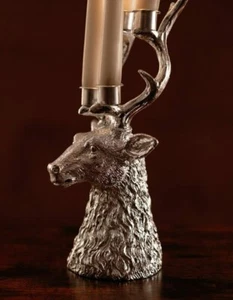 Stag Candle Holder Silver Antler Home Ornament 4 Taper Decor Deer Head Distress - Picture 1 of 23