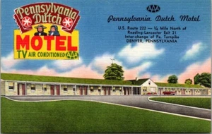 Pennsylvania Dutch Motel Denver Pennsylvania Vintage Leinen Postkarte B35. - Bild 1 von 2