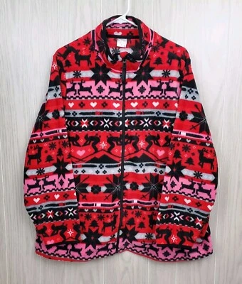 VERA BRADLEY 3XL Long Sleeve Fleece Jacket Red Black Gray White Fair Isle Nordic - Image 1 of 4