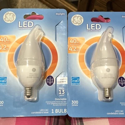 2 GE LED Light Bulb Candlelabra 4.2 Watts Dimmable Bent Tip Frosted Daylight - Image 1 of 4