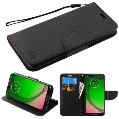 For Motorola Moto G7 PLAY BLACK Leather Wallet Flip Card Stand Phone Case Cover - Image 1 of 4