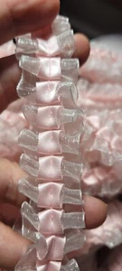 SALE 5 yards Ruffle Pink Ribbon On White Organza Lace Trim. - Picture 1 of 3