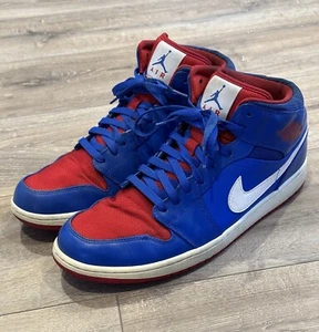 NIKE Air Jordan 1 Men’s Detroit Pistons Basketball Shoes 13 Blue Red 554724-407 - Picture 1 of 13