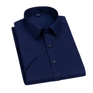Men's Dress Shirts Business Short Sleeves Elastic Stretch Slim Fit Casual Shirts - Picture 1 of 21