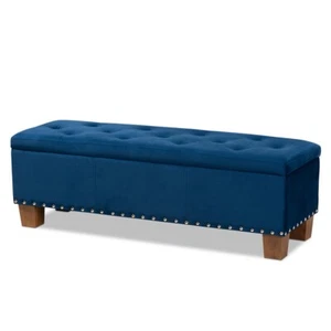 Padded Velvet Ottoman Storage Bed Bench Button-Tufted Nail Head Teal Blue Gray - Picture 1 of 35