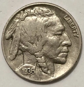 1936 LIBERTY USA E FIVE CENTS BUFFALO NICKEL COLLECTIBLE - Picture 1 of 2
