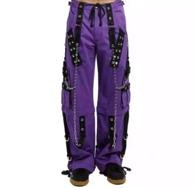 Men's Fashion Gothic Purple Baggy Style Straps Zip  Chains Punk Rock Cargo Pants - Image 1 of 4