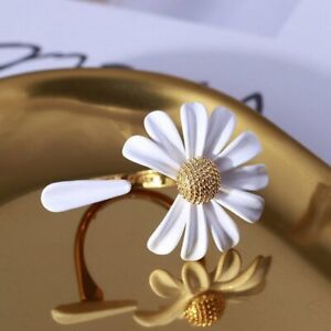 White Daisy Glaze Enamel Flower Knuckle Opening Ring Gold Fashion Adjustable Hot