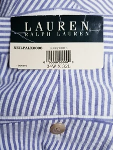 Ralph Lauren Mens Trousers Striped Pleated Pants Sz 34 x 32 Seersucker Boating - Picture 1 of 5