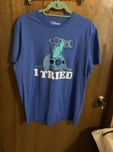 Disney Stitch “I Tried” Blue Mens T-shirt Short Sleeve Size Large L~EUC - Picture 1 of 7