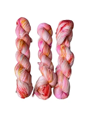 3 madejas 150 g teñidas a mano 100 % hilo merino hilo de encaje rosa naranja rojo Foto 1 de 4