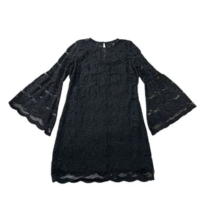 Y2K Black Lace Bell Sleeve Dress Witchy Dark Coquette Whimsigoth Women’s L  - Picture 1 of 7
