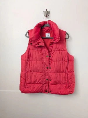 Old Navy Bright Pink Orange Full Zip Quilted Vest Winter Cold Puffer Size XL - Image 1 of 4
