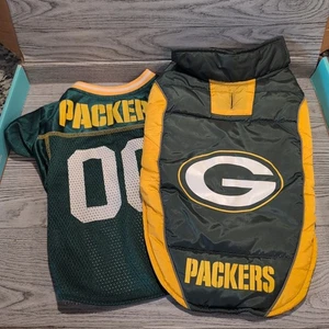 Ropa para perros mascotas chaleco acolchado y camisa NFL Green Bay Packers lote/2 pecho mediano 15-20" - Imagen 1 de 7