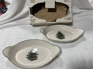 VINTAGE CUTHBERTSON SET OF 2 GRATIN 10" DISH ORIGINAL CHRISTMAS TREE - Picture 1 of 12