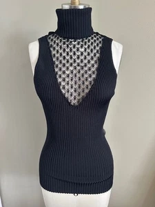 Vintage Cache Y2K Sexy Turtleneck ribbed sleeveless lace stretch top Size L - Picture 1 of 6