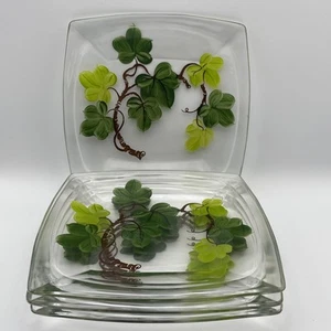 Set of 4 Hazel Atlas IVY LEAF 8” Glass Square Snack Salad Plates Vintage EUC - Picture 1 of 13