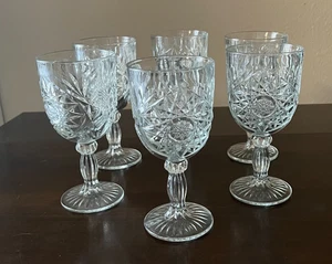 Vtg Libbey Hobstar Star of David 7 1/4" Water Wine Goblets 12oz Glasses Lot of 6 - Picture 1 of 7