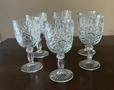 Vtg Libbey Hobstar Star of David 7 1/4" Water Wine Goblets 12oz Glasses Lot of 6 - Image 1 of 4