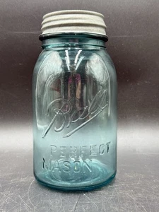 Barattolo blu acqua muratore perfetto palla 1910-1923. Raro errore e dbl. Cucitura - Foto 1 di 15