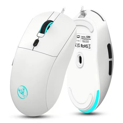 Wired Gaming Mouse White 6 Keys 3600dpi Adjustable 7 Color Rgb Usb Pc Laptop - Image 1 of 4