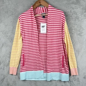 Lands' End Multicolor Stripe Open Front Long Cardigan Sweater Size M Preppy NWT - Picture 1 of 12