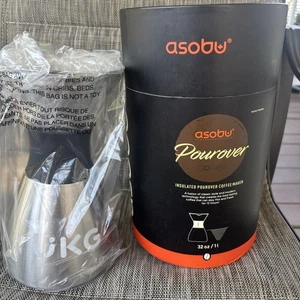 Asobu Insulated Pour Over Coffee Maker Insulated Pourover Silver Black 32 oz - Picture 1 of 2