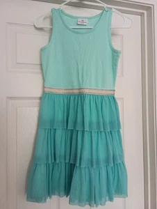 HANNA ANDERSSON Teal Swish Tulle Layers Dress Girls Size 10 (140) Ruffles  - Picture 1 of 10