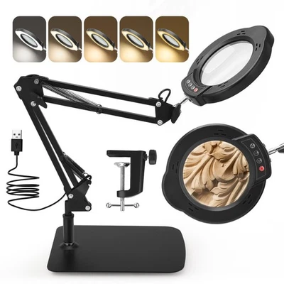 VUSDDY Lupe mit Licht und Ständer 15X 2-in-1 stufenlos dimmbare LED-Schreibtischlampe